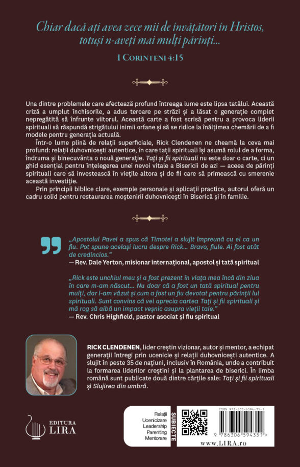 Tați și fii spirituali – Rick Clendenen, carte despre ucenicie - coperta spate