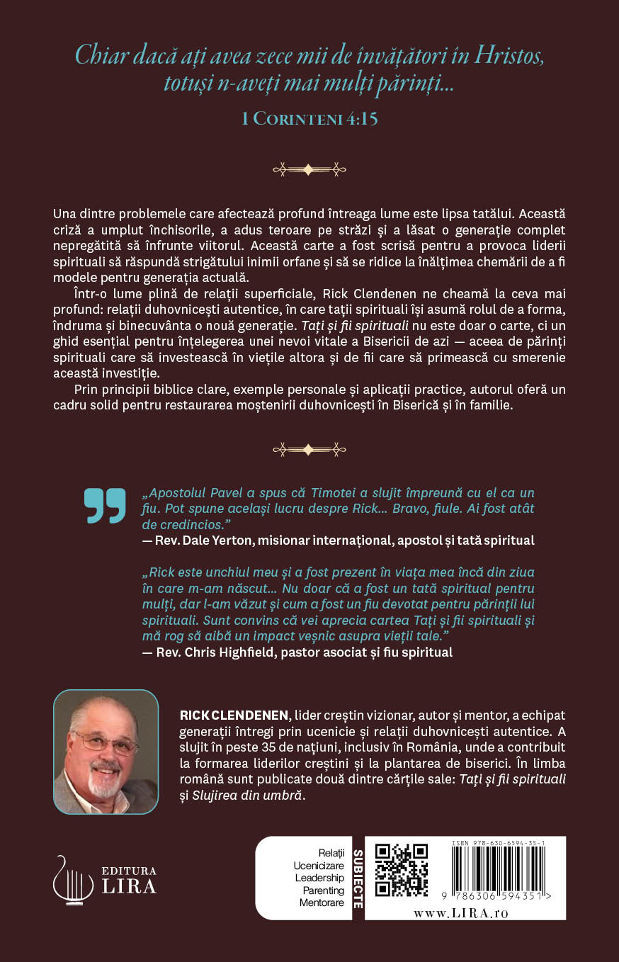 Tați și fii spirituali – Rick Clendenen, carte despre ucenicie - coperta spate