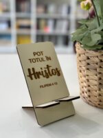 Suport de telefon din lemn cu verset biblic - pot totul in Hristos